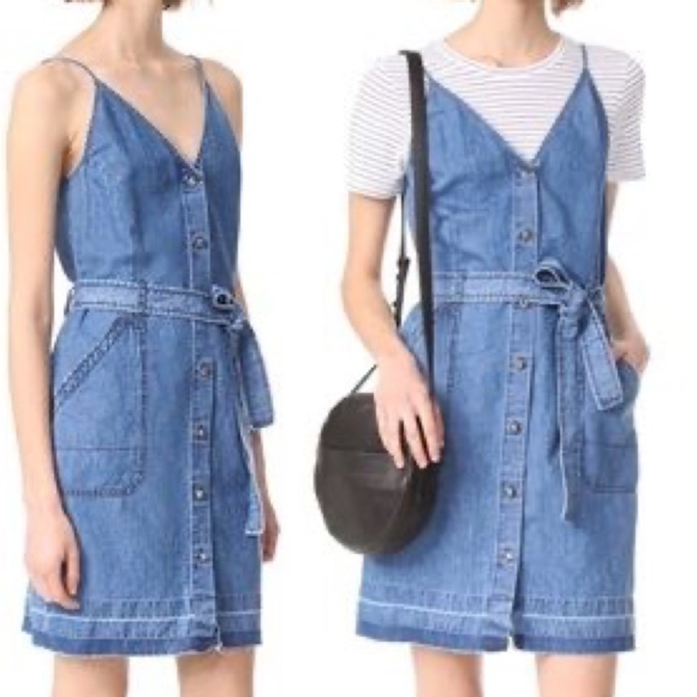 J Brand Chambray Carmela Belted Button Down Linen Sleeveless Mini Dress
